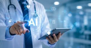 Médico interactuando con interfaz de IA